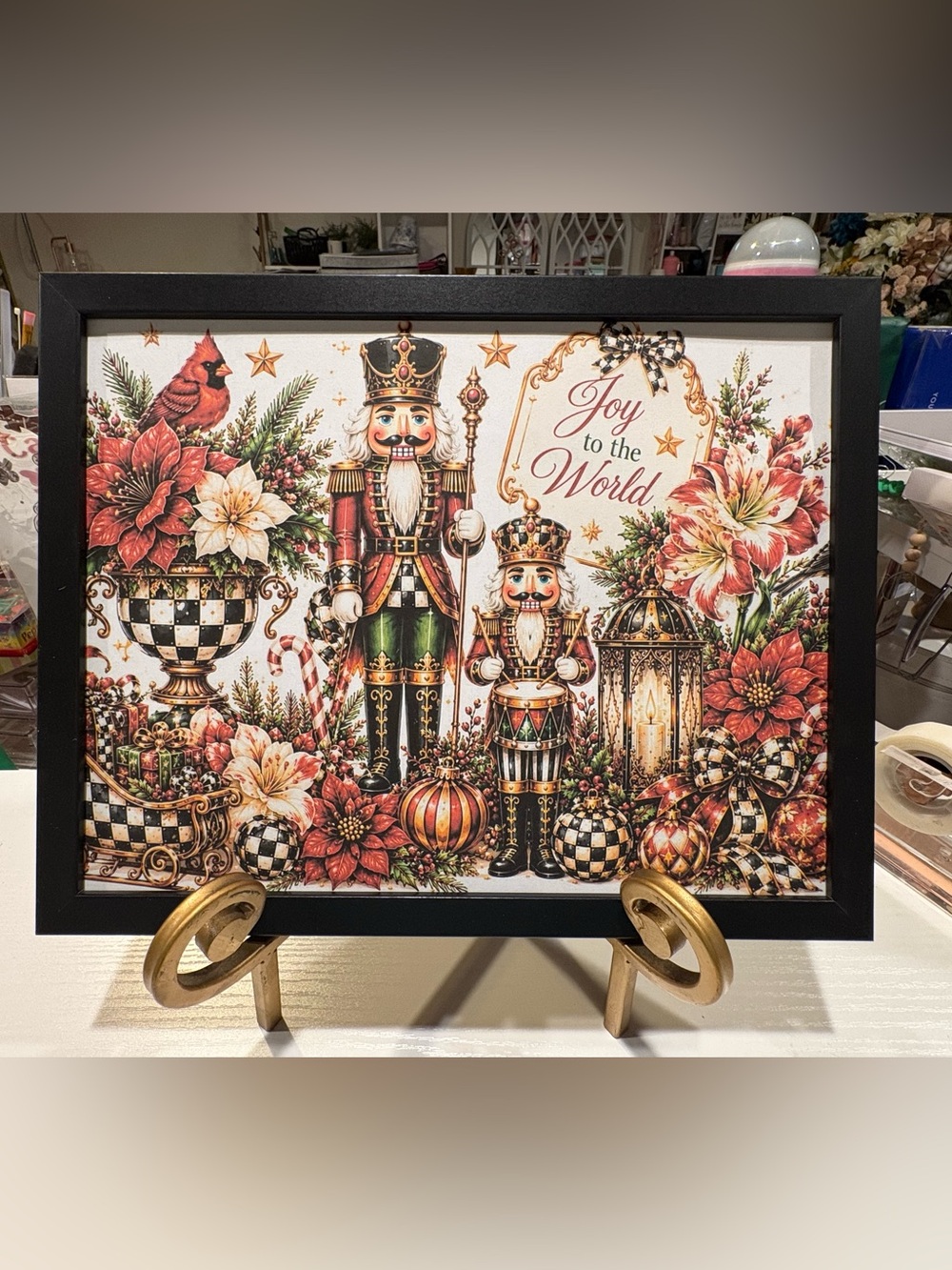 Joy to the World Nutcracker Holiday Framed 8x10 Art Print -Iconic Checker Design